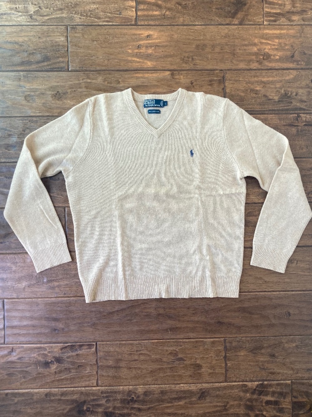 Polo Ralph Lauren Mens Large V-Neck 100% Lambswool Sweater Preppy Old Money